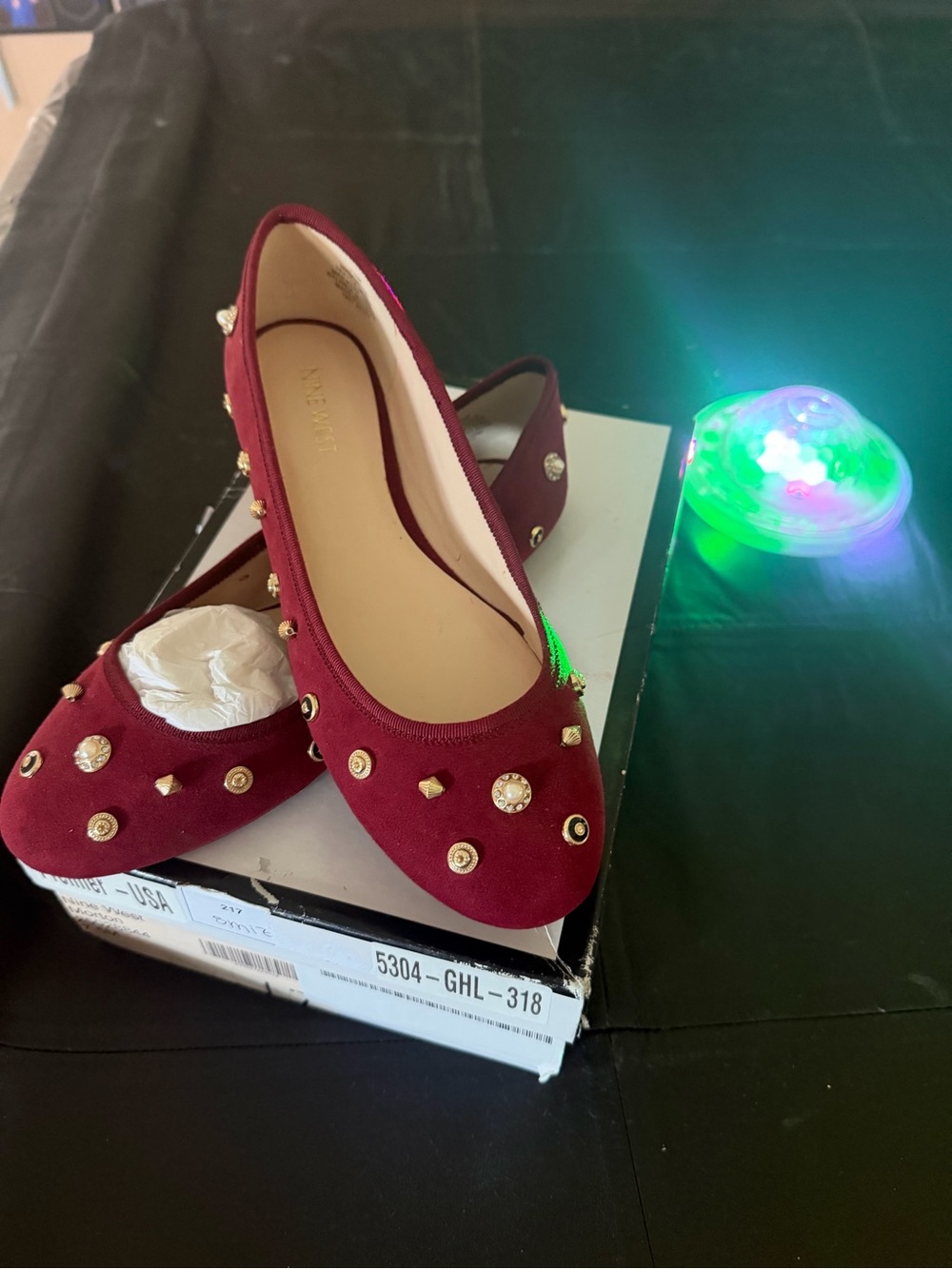 Women’s Studded Burgundy Suede Ballet Flats